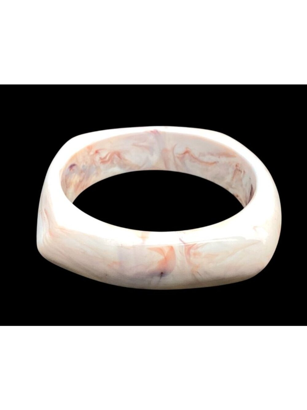 Chunky Squared Opaque Lucite Bamgle Bracelet Cream Colored with Brown Marbling - Picture 6 of 8